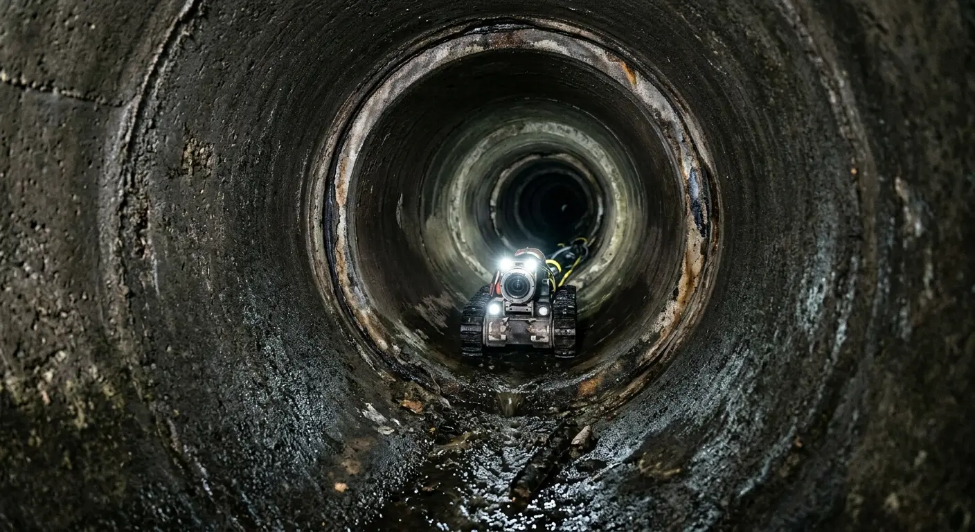 Robotic sewer camera inspecting pipe interior for Sewer Line Cleaning in Highland Springs
